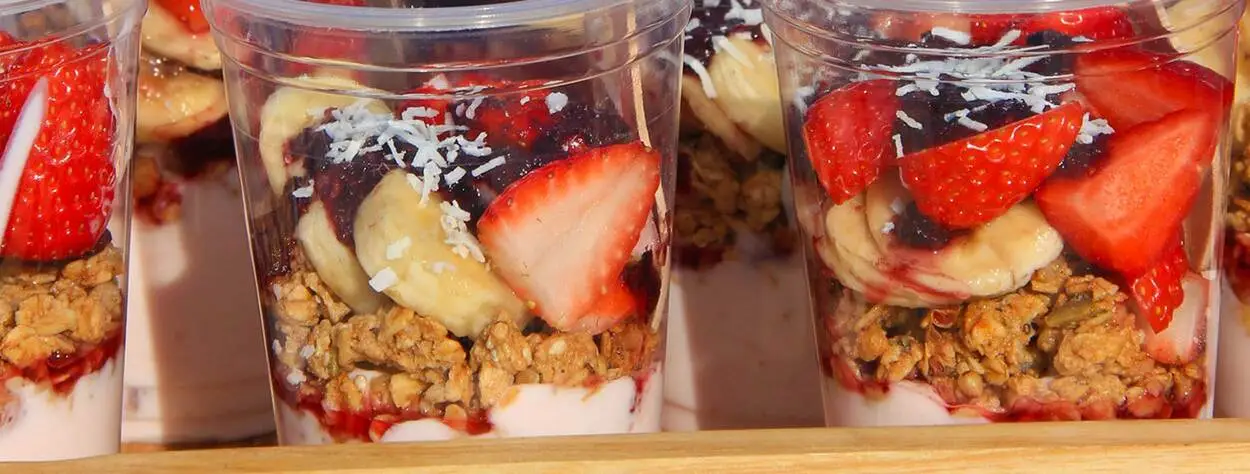 A Platter for of granola cups, served up to guests at a function for breakfast