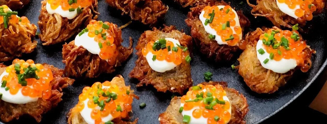 Potato Latkes with yarra valley caviar - perfect canapes for a wedding cocktail hour
